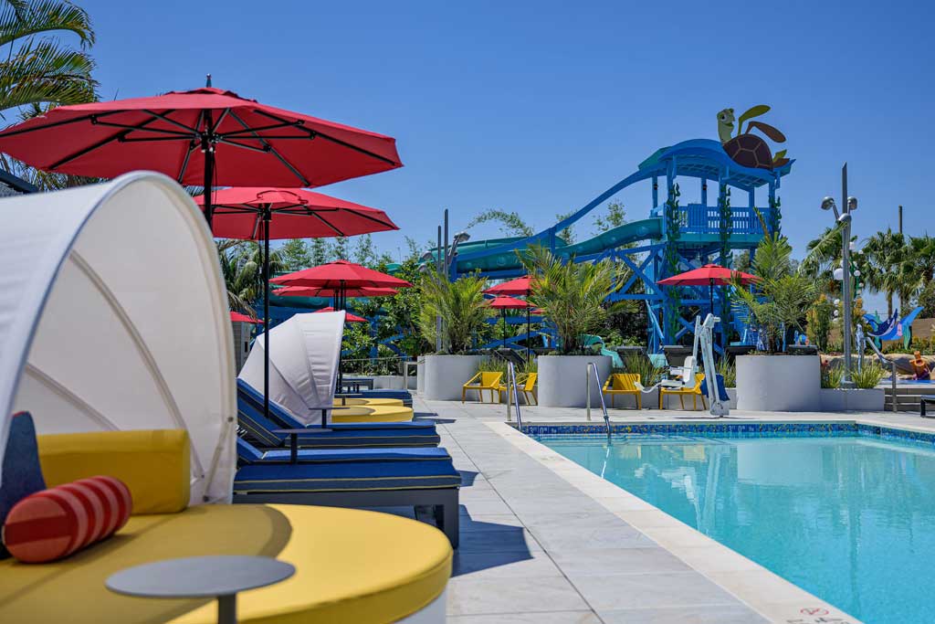  Beginning Aug. 1, 2023, guests staying at Disney's Paradise Pier Hotel can enjoy a “Finding Nemo” themed water play area where families can splish and splash at Pixel Pool, take a winding water ride down Crush’s Surfin’ Slide and frolic with Hank on the pop-jet splash pad at Nemo’s Cove. It’s all part of the ongoing transformation from Disney's Paradise Pier Hotel to Pixar Place Hotel at the Disneyland Resort in Anaheim, Calif., which is scheduled to be complete this winter. (Richard Harbaugh/Disneyland Resort) 