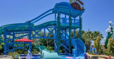 Beginning Aug. 1, 2023, guests staying at Disney's Paradise Pier Hotel can enjoy a “Finding Nemo” themed water play area where families can take a winding water ride down Crush’s Surfin’ Slide, as part of the ongoing transformation into Pixar Place Hotel at the Disneyland Resort in Anaheim, Calif., which is scheduled to be complete this winter. (Richard Harbaugh/Disneyland Resort)