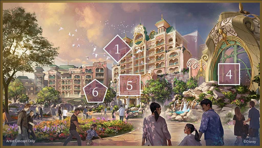 Tokyo DisneySea Fantasy Springs Hotel Exterior view of Grand Chateau from inside the Park