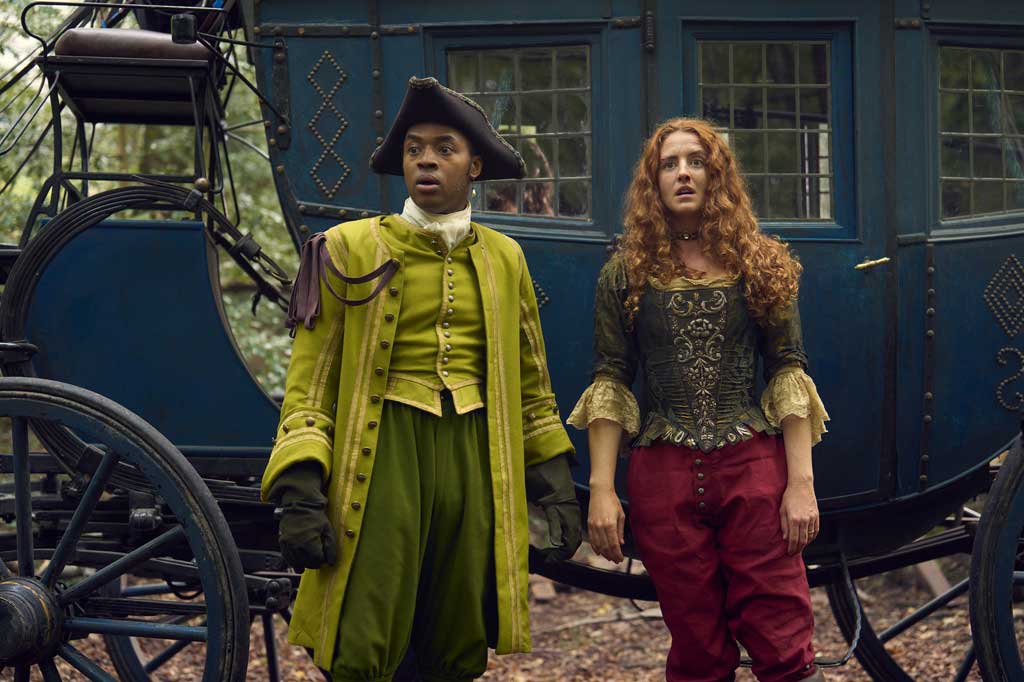 (L to R) Enyi Okoronkwo as Rasselas, Louisa Harland as Nell in The Ballad Of Renegade Nell. Cr. Robert Viglasky/Disney+