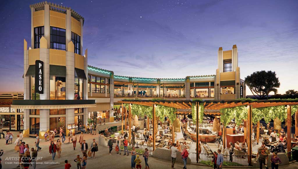 Downtown Disney District at Disneyland Resort – Paseo and Céntrico The evolution of the Downtown Disney District at the Disneyland Resort in Anaheim, Calif., continues to take shape with the opening of Paseo and Céntrico in 2024. Michelin-starred chef Carlos Gaytán will bring his inclusive vision of Mexican cuisine to Paseo and Céntrico, brought to life by Patina Restaurant Group in 2024. (Artist Concept/Patina Restaurant Group)
