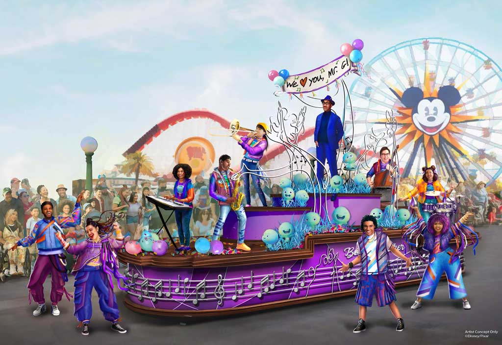In the new “Better Together: A Pixar Pals Celebration!” parade, dynamic and colorful floats will make their way through Disney California Adventure Park in Anaheim, Calif., during Pixar Fest when it returns to Disneyland Resort from April 26-Aug. 4, 2024. The parade will feature high-energy dancing and appearances by more than two dozen Pixar characters, including friends from Disney and Pixar’s “Soul” celebrating the sweeter things in life. (Artist Concept/Disneyland Resort)