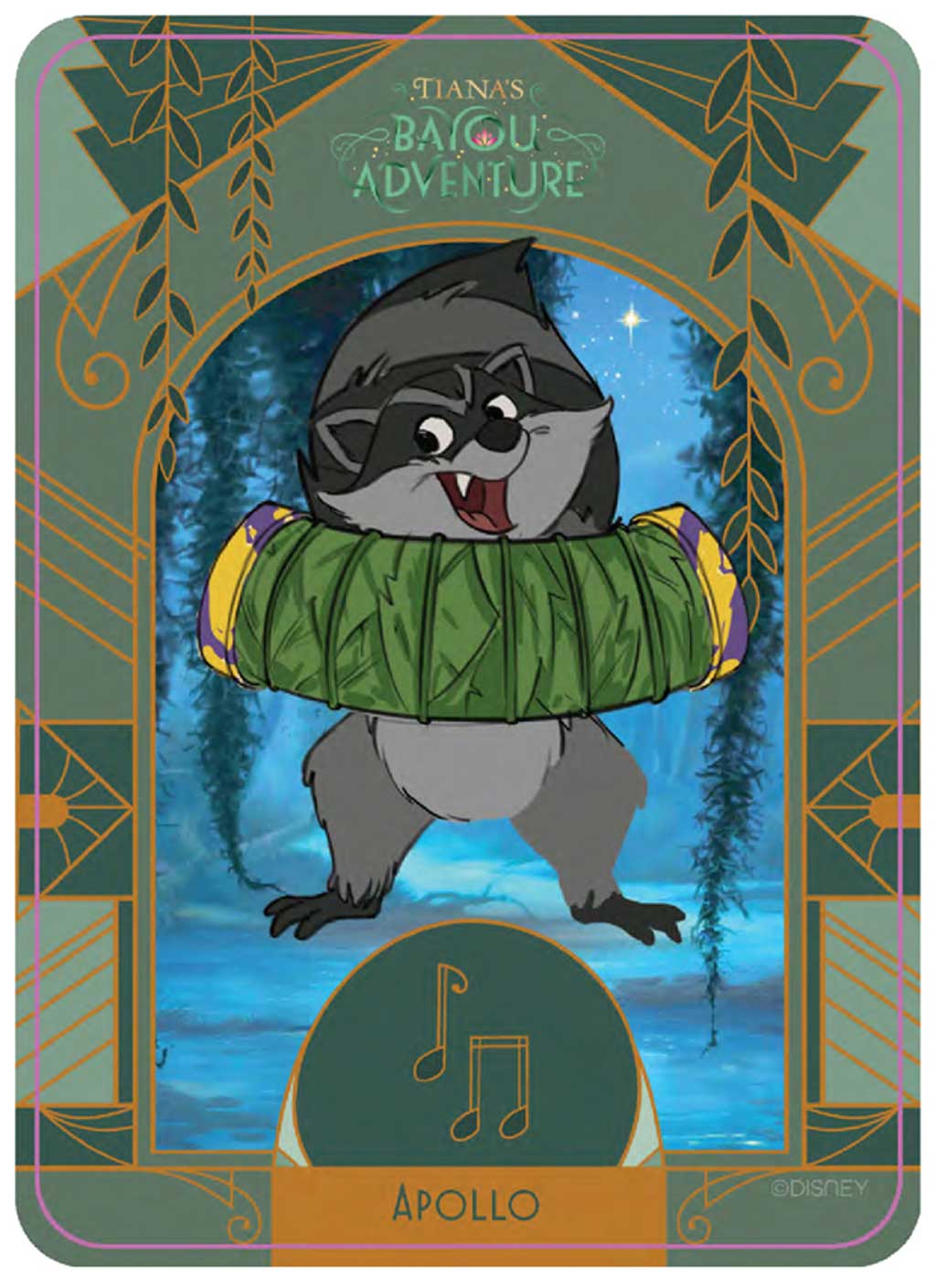 Apollo the Raccoon – Apollo loves transforming abandoned objects into works of musical art – like his squeezebox. He’s full of energy and storytelling, especially about the objects he finds in the bayou. He’s particularly close with Rufus and appreciates Rufus’ calm demeanor.