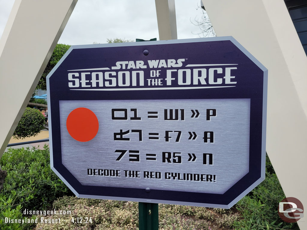 Star Wars: Season of the Force - Red Cylinder Decoder Sign in Tomorrowland