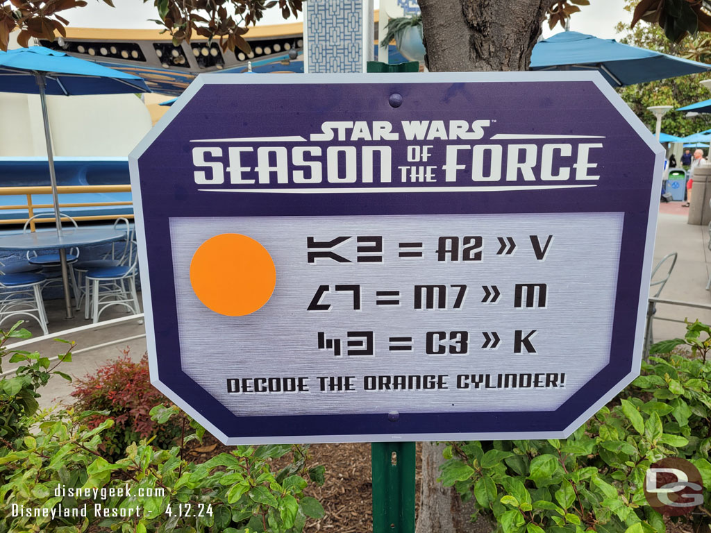 Star Wars: Season of the Force - Orange Cylinder Decoder Sign in Tomorrowland