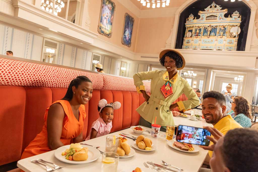 Guests can meet Princess Tiana dressed for adventure when the iconic 1900 Park Fare restaurant at Disney’s Grand Floridian Resort & Spa reopens on Apr. 10, 2024, at Walt Disney World Resort in Lake Buena Vista, Fla. The buffet-style restaurant reveals a refreshed look, delectable dishes and beloved characters who celebrate the power of wishes. (Olga Thompson, Photographer)