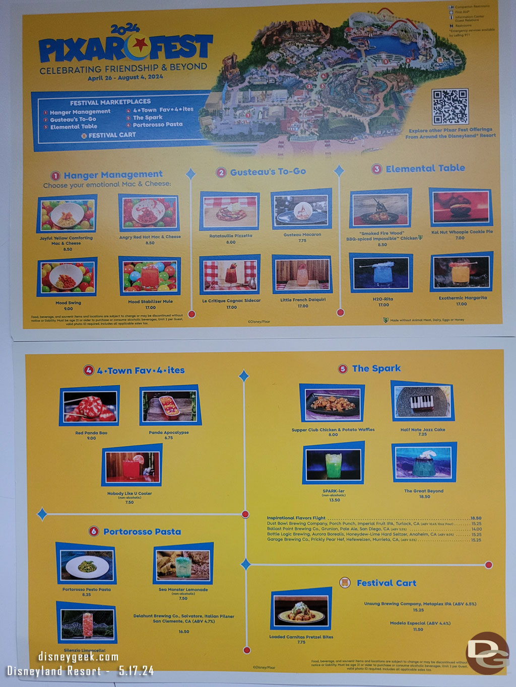 This half page flyer lists the marketplaces and the menus for each
