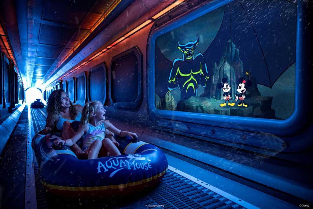 The Disney Destiny will introduce a quirky new storyline on AquaMouse, Disney Cruise Line’s signature attraction at sea. In “Sing a Silly Song,” Mickey and Minnie will lead guests on a seemingly ominous trek to the peak of Villain Mountain. When faced with some of the most fearsome villains of Disney Animation lore, the duo will employ a silly song — and a bit of pixie dust — to transform each chilling encounter into a wacky surprise. (Disney)