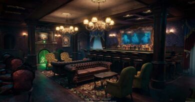 Exclusive to Disney Cruise Line, the Haunted Manion Parlor – which will first debut aboard the Disney Treasure in December 2024 – will invoke inspiration from the original theme park attraction and invite guests to sip crafted cocktails among the 999 happy haunts. (Disney)