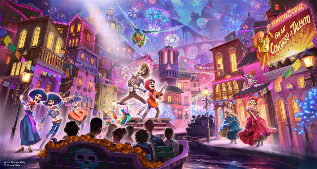 Coming to Disney California Adventure, the first ever attraction inspired by Pixar Animation Studios’ “Coco” lets guests join Miguel on a trip to the Land of the Dead.