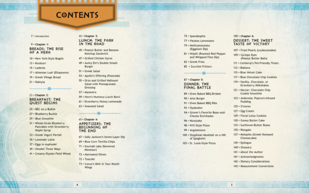 Percy Jackson Official Cookbook Table of Contents