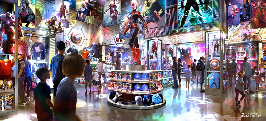 Avengers Reserve at Downtown Disney District Coming to the Downtown Disney District at Disneyland Resort in Anaheim, Calif., Avengers Reserve is an all-new shopping destination celebrating the unique fandom and stories of Earth’s Mightiest Heroes. Inside, the store will have a high energy, industrial vibe with lighting effects, authentic film props and a media screen with a gaming demonstration station. (Artist Concept/Disneyland Resort)