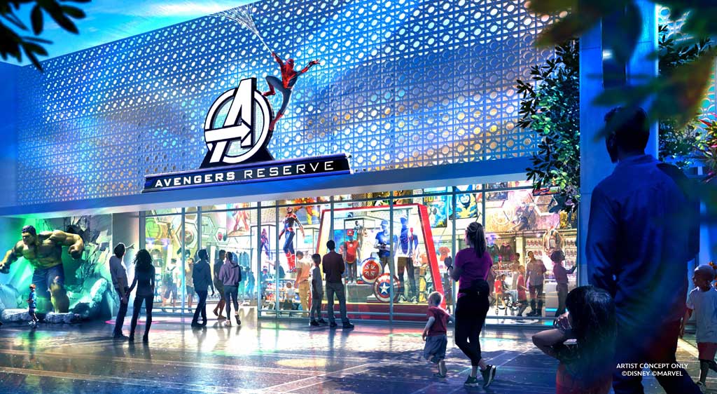 Coming to the Downtown Disney District at Disneyland Resort in Anaheim, Calif., is an all-new shopping destination, Avengers Reserve. Avengers Reserve will celebrate the unique fandom and stories of Earth’s Mightiest Heroes and all their amazing friends. Avengers Reserve will feature favorite characters and stories through collectibles, apparel, accessories, toys and comics. (Artist Concept/Disneyland Resort)