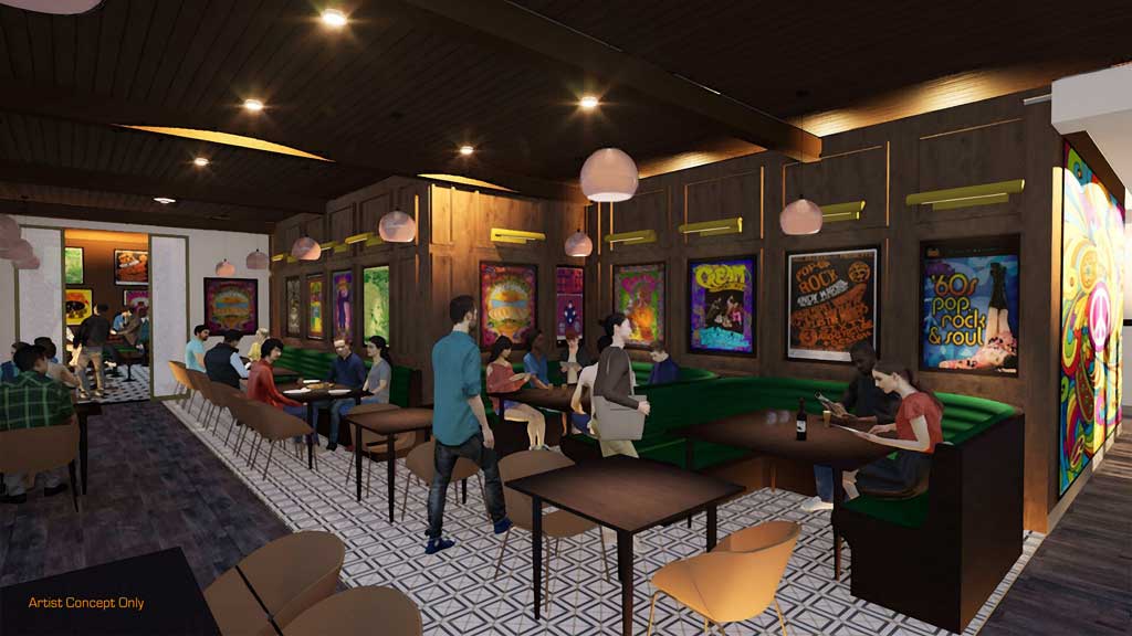 An all-new Earl of Sandwich is being developed in Downtown Disney District in Anaheim, Calif. In addition to a light and airy Earl of Sandwich planned for the ground level, the second floor will be home to an all-new table service concept, The Carnaby Tavern. The Carnaby Tavern is being designed as an homage to the swinging ‘60s “British Invasion” pop and rock bands from the U.K. The restaurant will feature a patio with an indoor/outdoor full-service bar. (Artist Concept/Disneyland Resort)