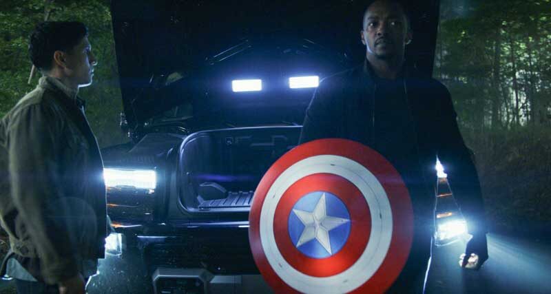 (L-R) Joaquin Torres/The Falcon (Danny Ramirez) and Captain America/Sam Wilson (Anthony Mackie) in Marvel Studios' CAPTAIN AMERICA: BRAVE NEW WORLD . Photo courtesy of Marvel Studios. © 2024 MARVEL.