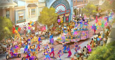 The Celebrate Happy Cavalcade” at Disneyland Park. This energetic and contemporary celebration features favorite characters in their 70th anniversary attire, as well as pals not often seen at Disneyland like the teddy bear characters from Duffy and Friends, Duffy and ShellieMay. (Artistic Concept/Disneyland Resort)