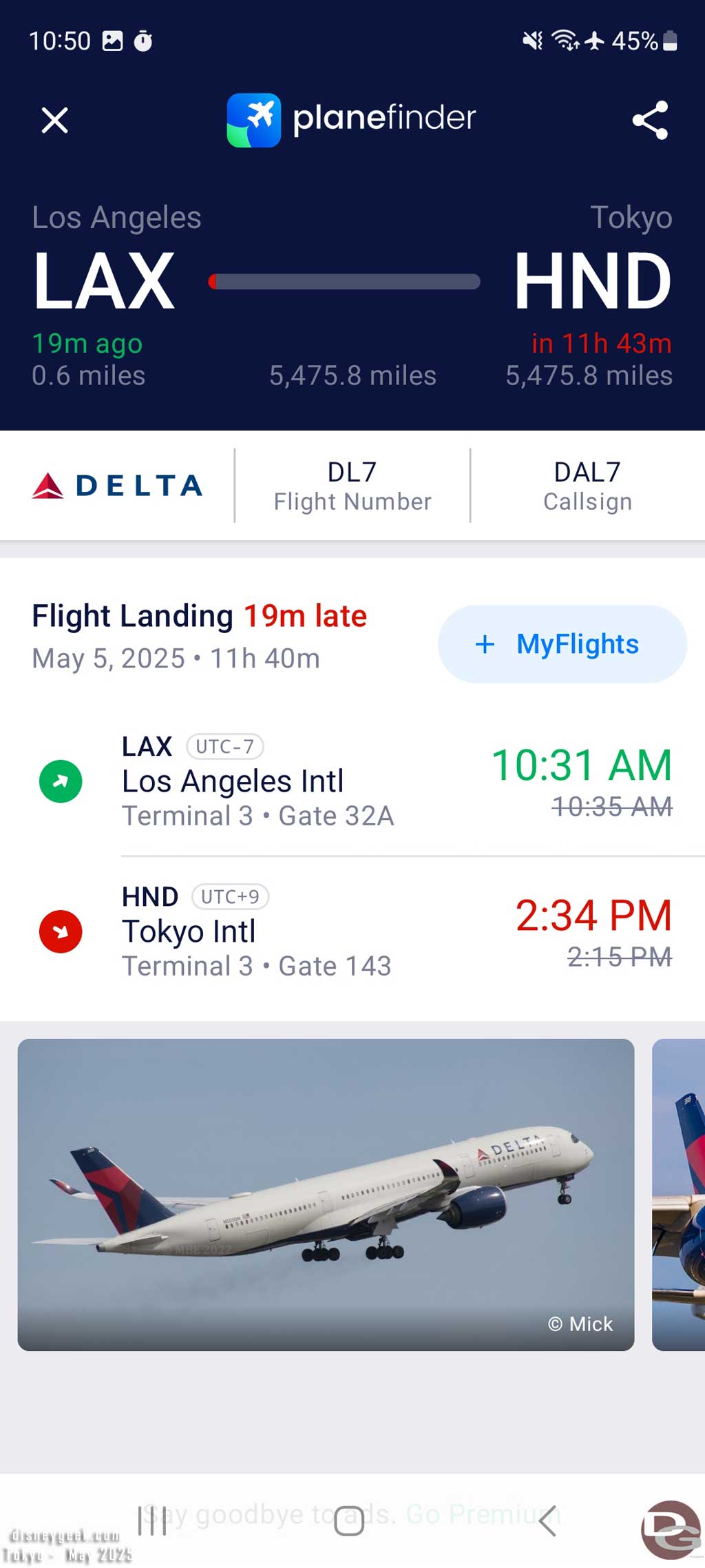 Pictures: Flight to Tokyo from Los Angeles (DeltaOne) 31 Screenshot 2025 05 05 105056 Plane Finder