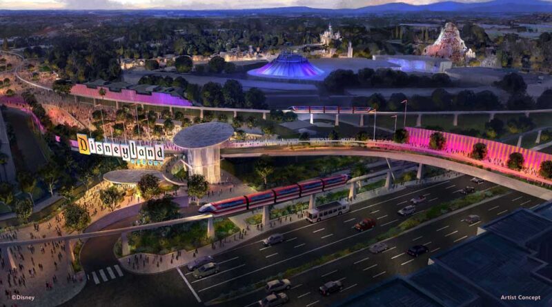 Plans are underway for a new parking structure and transportation hub that will be built on the east side of Disneyland Resort in Anaheim, Calif. This new area will provide approximately 6,000 parking spaces, dedicated shuttle and rideshare areas, security screening and access for traffic off of Disney Way, improving parking and traffic flow throughout the resort area. This new parking and transportation hub will also feature a pedestrian bridge over Harbor Boulevard, leading to an all-new esplanade arrival experience. This pedestrian bridge will also provide public access to and from Harbor Boulevard. (Artist Concept/Disneyland Resort)