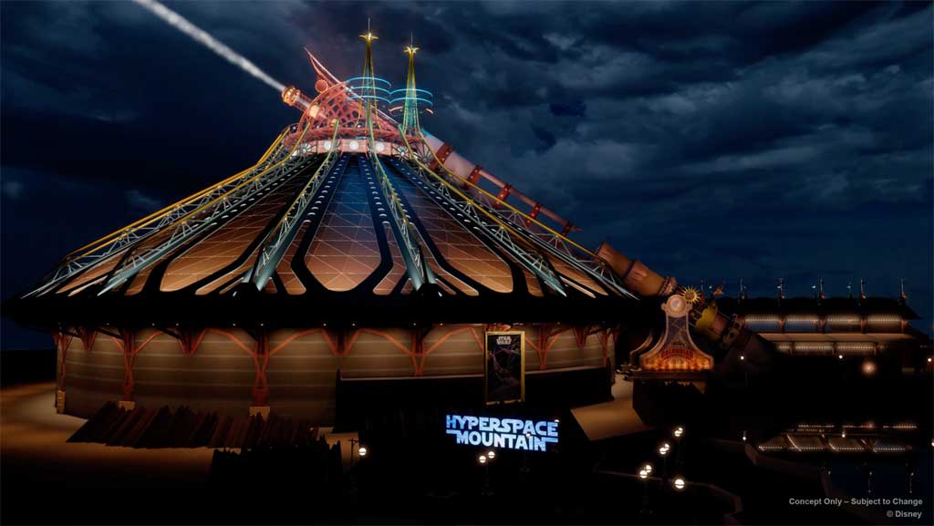 Disneyland Paris Star Wars Hyperspace Mountain New Exterior Lighting 2 Visual Star Wars Hyperspace Mountain 2048x1153 1